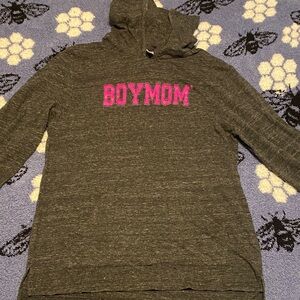 Gray Hoodie with Pink 'BOYMOM' Text
